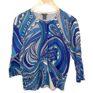 Ann Taylor Blue Silk Blend 3/4 Cardigan Medium